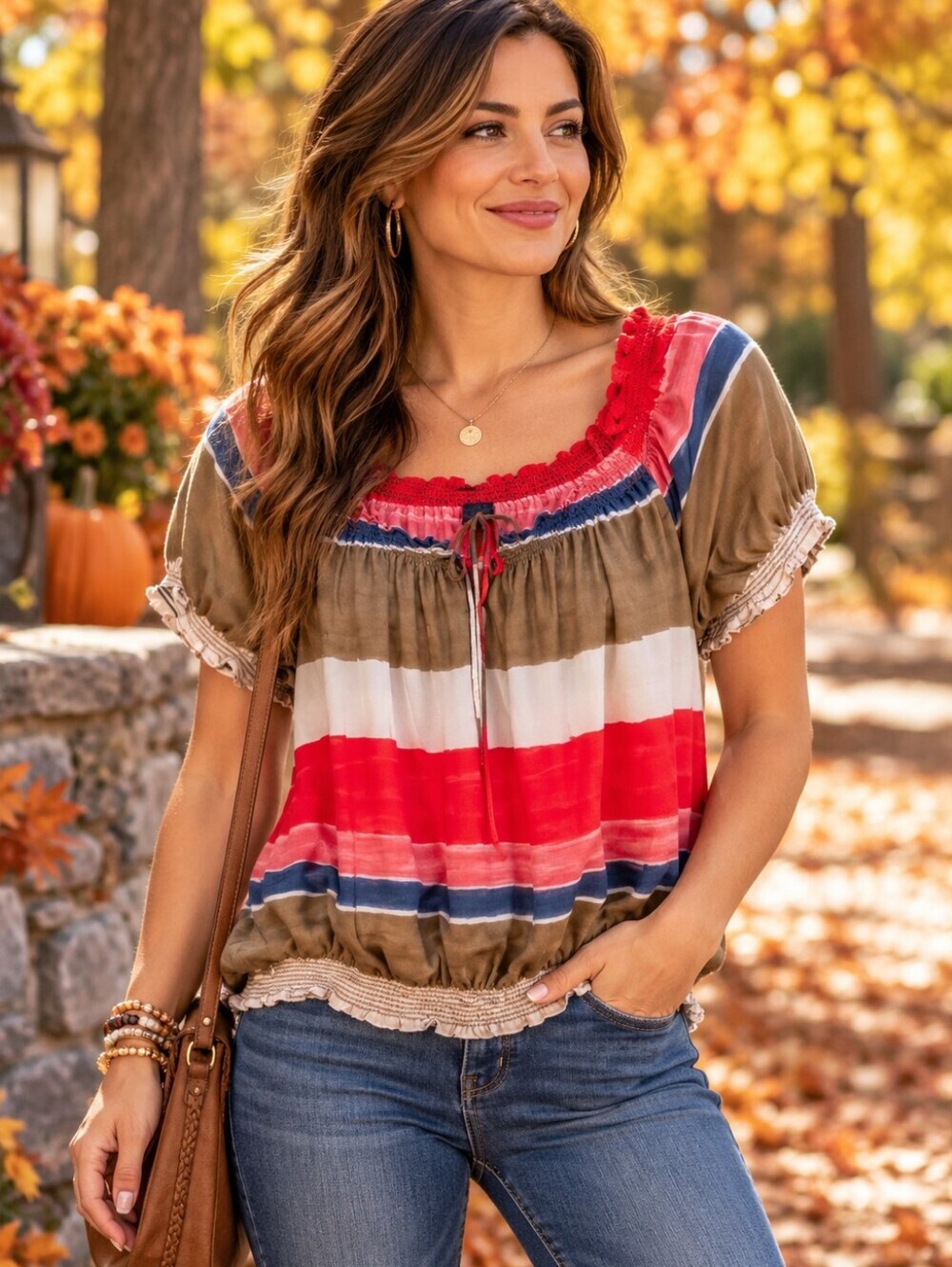 Ann Taylor Multi Colored Striped On Off Shoulder Short Sleeve Silky Peasant Top.